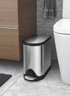 代购美国Simplehuman 高端不锈钢时尚厨房垃圾桶踏板蝴蝶开口10L