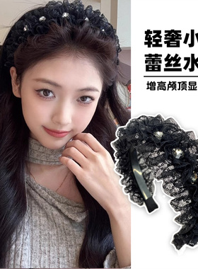 黑色公主风蕾丝镶钻发卡发箍女2025新款高颅顶显脸小压发洗脸头箍