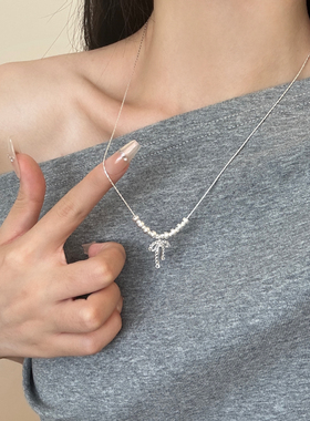 法式蝴蝶结珍珠项链女夏海边