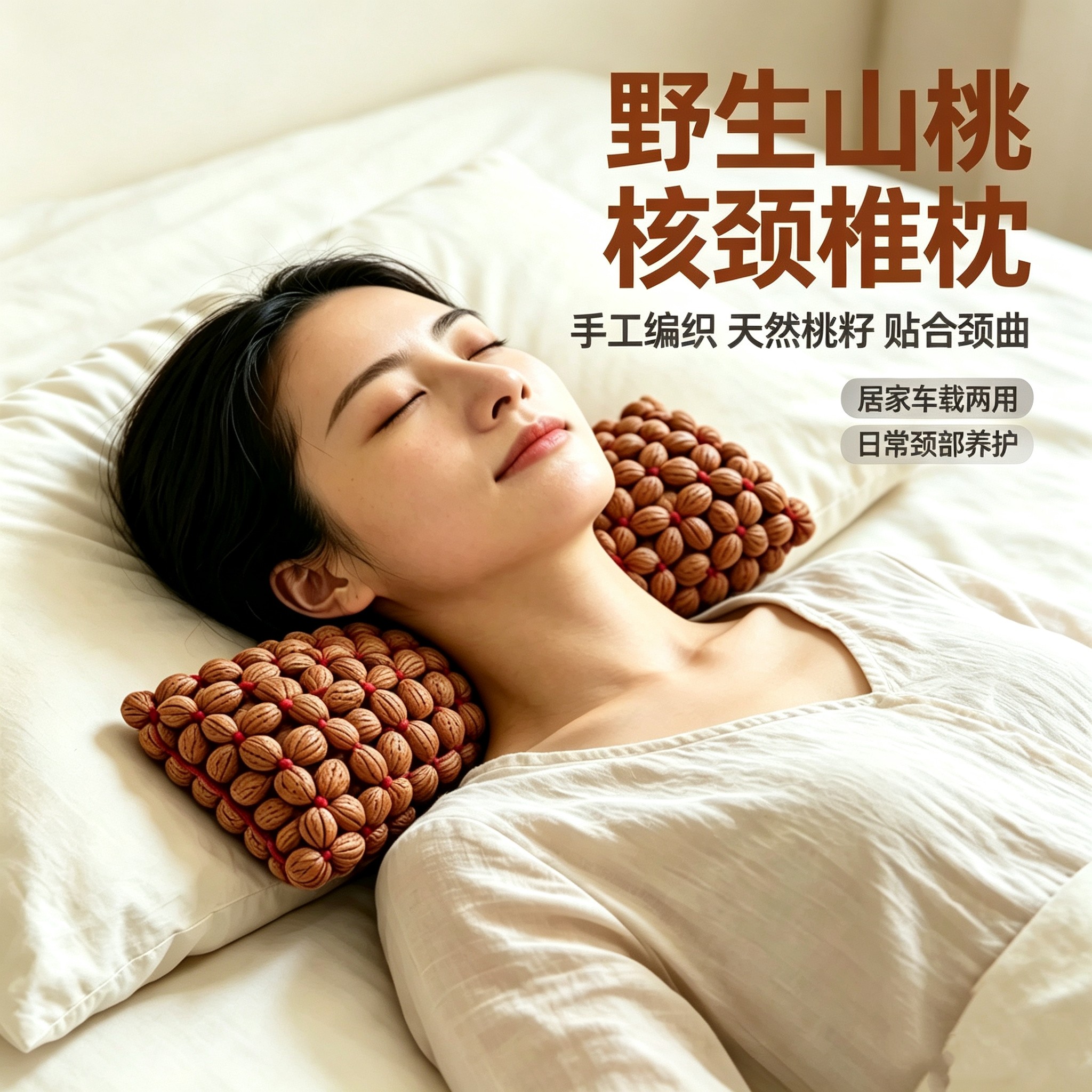 山桃核颈椎枕头缓解颈椎疼痛纯手工编织颈椎枕痛缓解按摩支撑防护