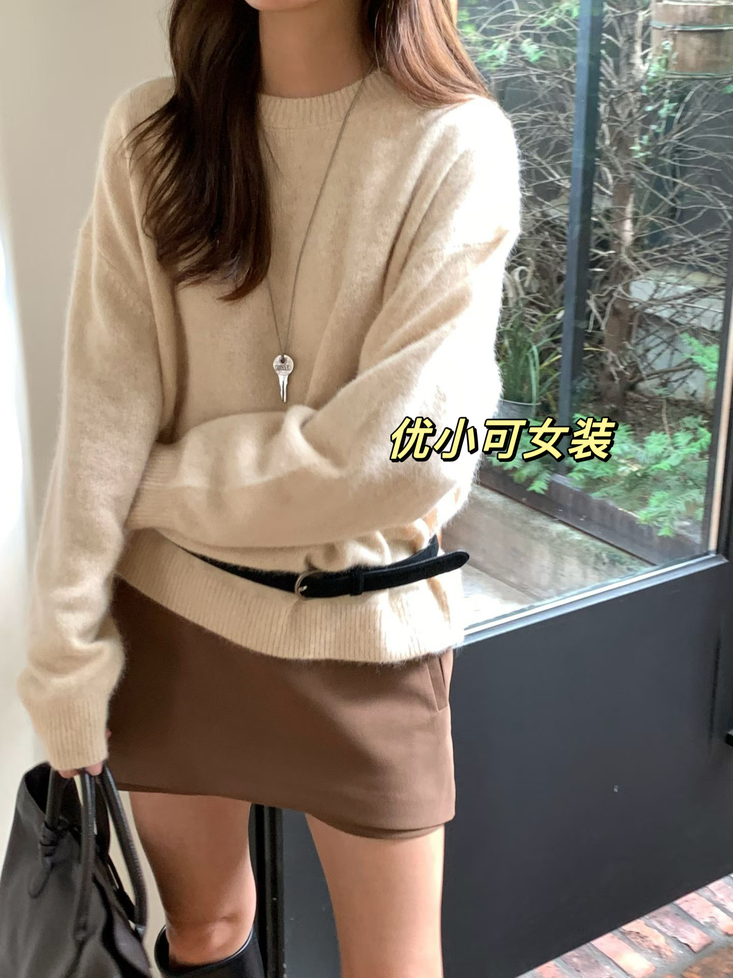 现BAKING POWDER25秋冬韩国东大门新宽松显瘦圆领套头女针织毛衣