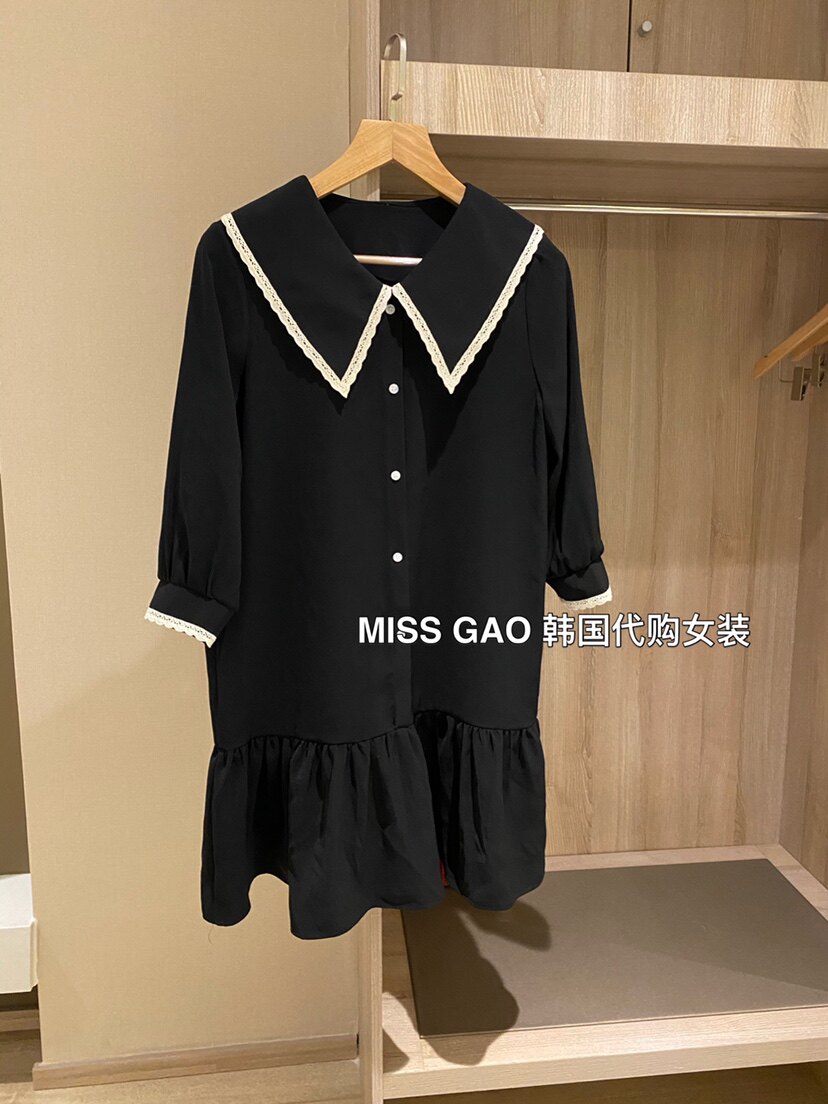 现货韩国东大门正品进口女春夏新品娃娃领加厚雪纺质感减龄连衣裙
