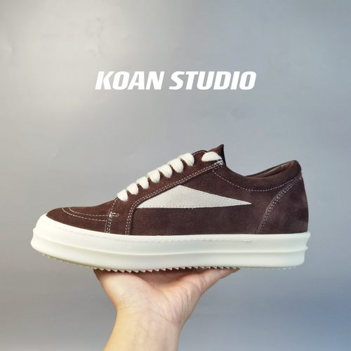 KOAN自制 咖色磨砂皮拼色RO板鞋情侣增高鞋TPU奶香底硬底休闲真皮
