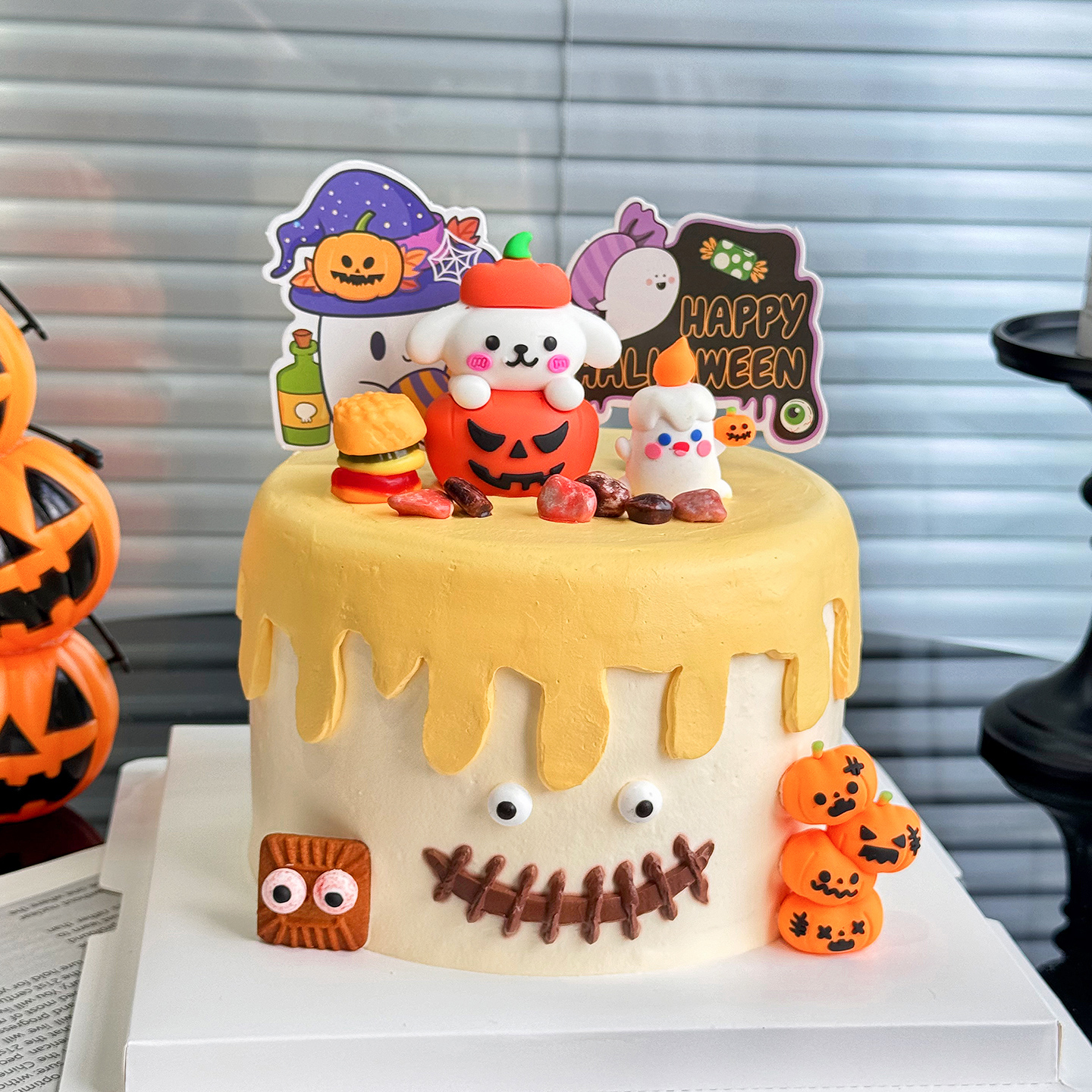 2025万圣节蛋糕装饰搞怪南瓜小狗摆件幽灵南瓜万圣节快乐烘焙装扮
