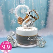 Trang trí bánh trang trí Crown Swan Trang trí Vàng Bạc Ngày Valentine Net Red Cake Plugin Món tráng miệng Dress Up - Trang trí nội thất