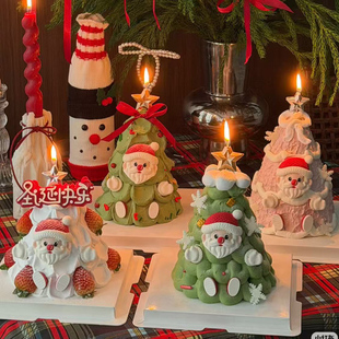 圣诞蛋糕装 饰摆件圣诞老人巧克力成品蜡烛丝带草莓塔配件甜品插件