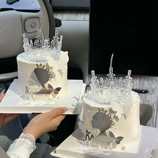 2026女神节蛋糕装饰唯美水晶皇冠摆件侧影女神妈妈mom亚克力插件
