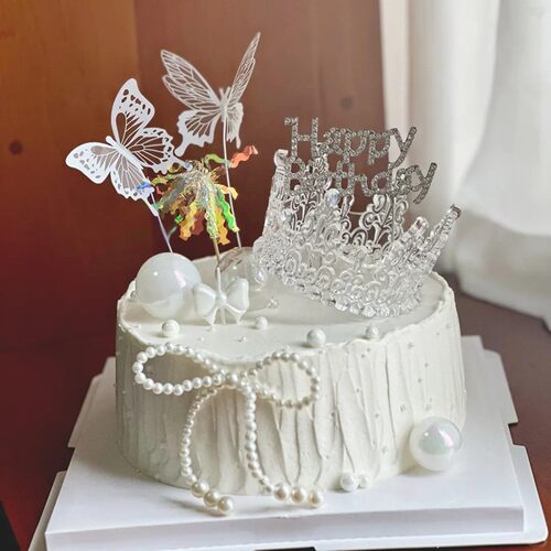 仙女蛋糕装饰唯美蝴蝶水晶皇冠摆件钻石HB插件女神生日快乐装扮