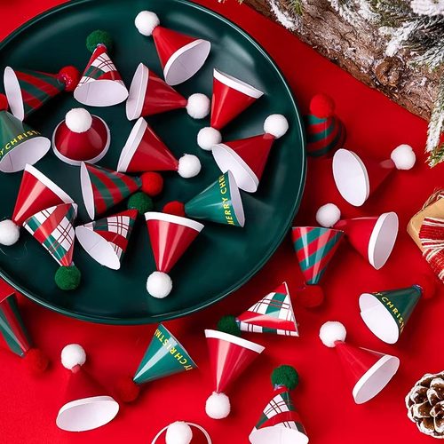 2026圣诞节ins风复古帽子蛋糕装饰红绿色迷你毛球圣诞小帽子插件