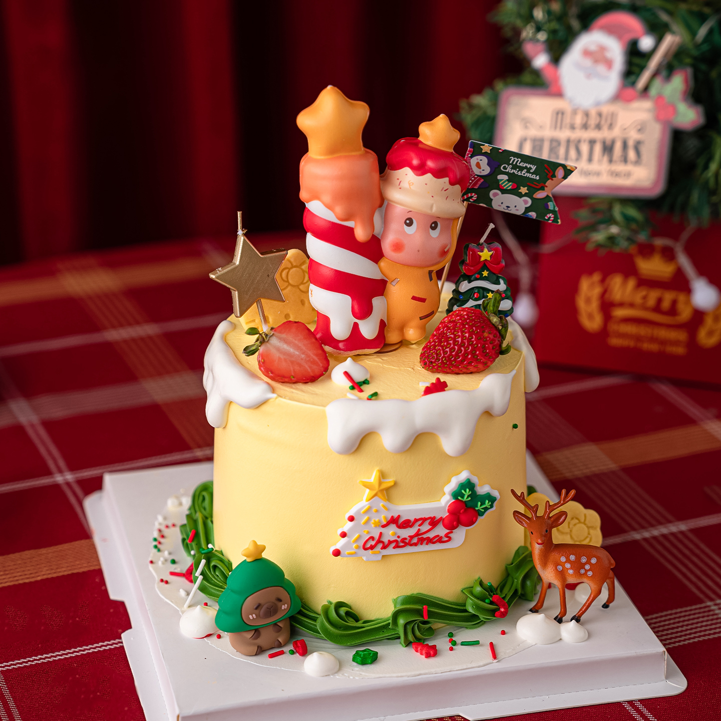 2026圣诞节抱蜡烛星星人蛋糕装饰MerryChristmas梅花鹿圣诞树装扮