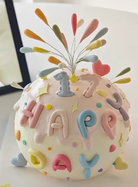网红同款彩色礼花火生日蛋糕装饰插件happy birthday字母模具烘焙