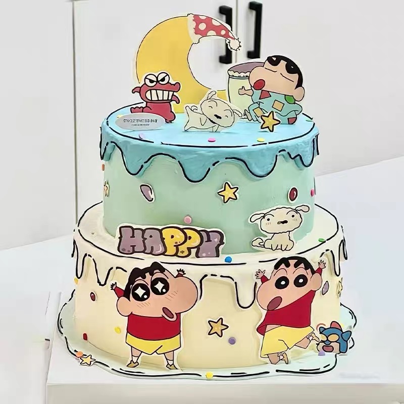 蜡笔小新蛋糕装饰摆件二次元漫画卡通儿童小孩生日甜品烘焙插件
