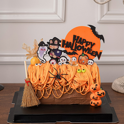 2025万圣节快乐蛋糕装饰扫把蜘蛛软胶叠南瓜节日氛围甜品派对装扮