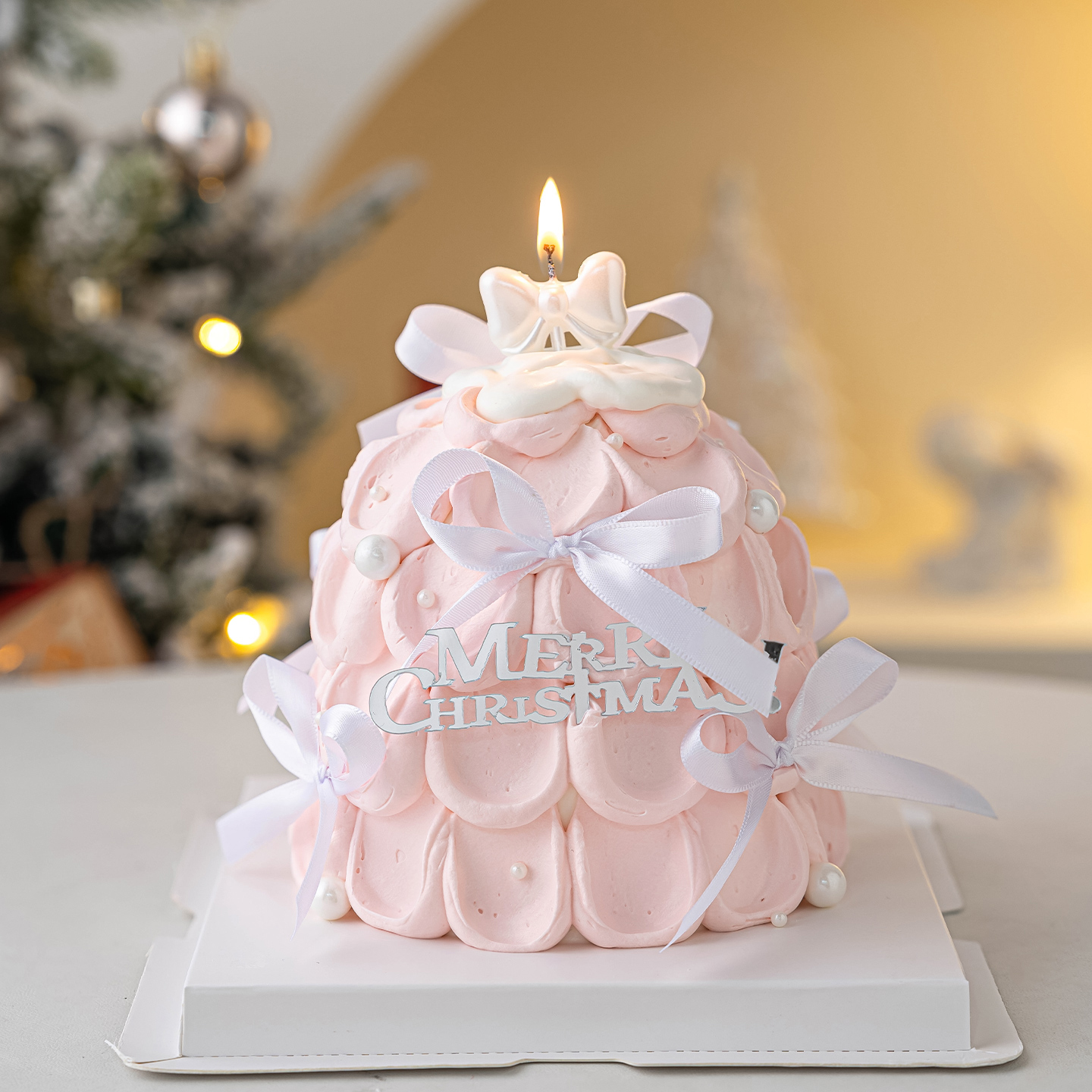 2026圣诞节许愿树造型蛋糕装饰蝴蝶结蜡烛摆件MerryChristmas插件