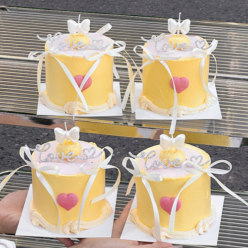 2.14情人节蝴蝶结蜡烛蛋糕装饰摆件芭蕾风丝带love you水钻插件