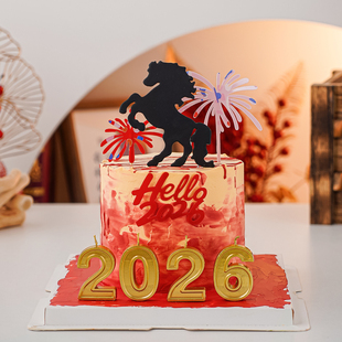 Hello2026数字蜡烛蛋糕装饰品摆件天选黑马年快乐亚克力礼花插件