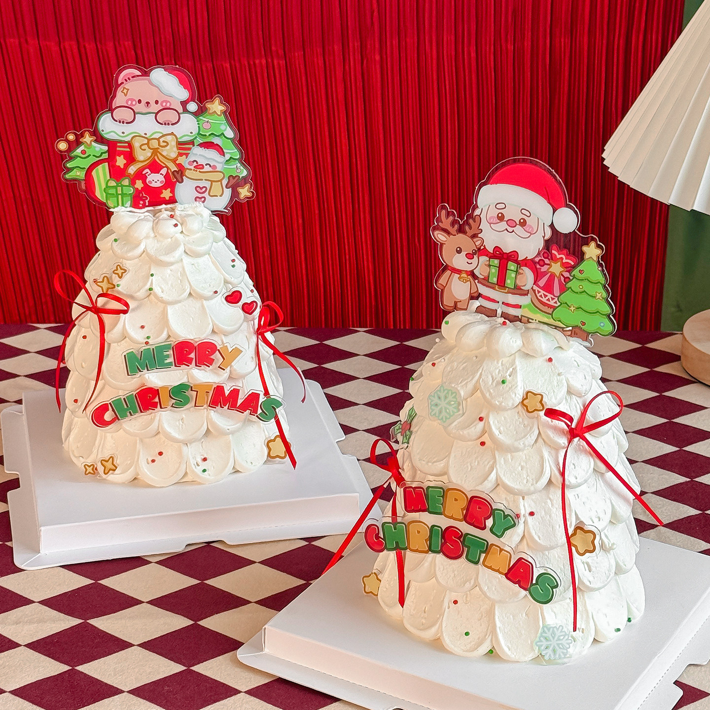 许愿树造型圣诞节蛋糕装饰老人麋鹿雪花2026圣诞节快乐亚克力装扮