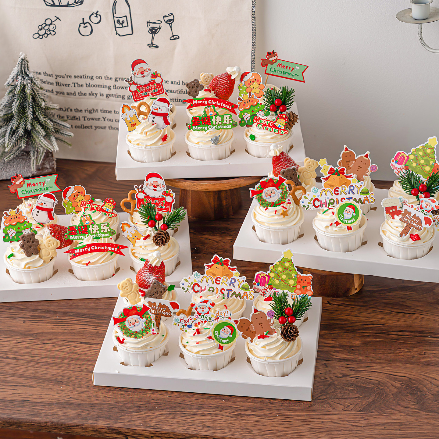 2026圣诞节纸杯蛋糕装饰Merry Christmas圣诞老人雪人甜品插件