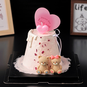 卡通情侣小熊蛋糕装 饰摆件2.14情人节快乐love you心形蜡烛插件
