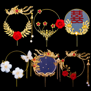 婚庆装 蛋糕插件摆件生日烘焙中式 饰铁艺复古凤凰于飞吊坠花环金色