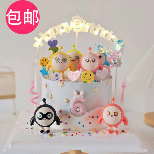 网红仔仔娃娃小熊蛋糕装饰摆件儿童生日主题蛋糕装饰烘焙配件包邮
