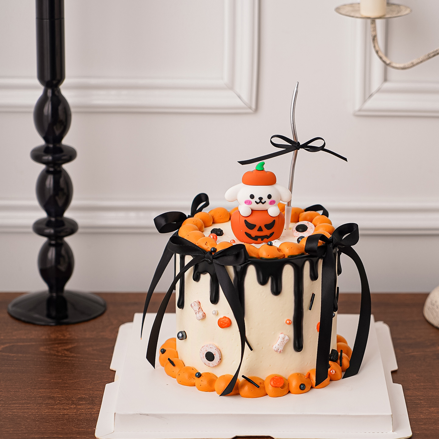 2025万圣节蛋糕装饰南瓜小狗摆件丝带蝴蝶结万圣节快乐节日装扮