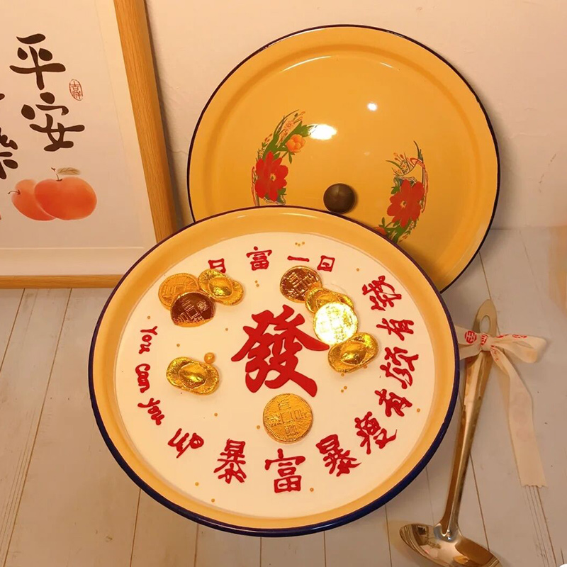小红书同款复古搪瓷盆蛋糕装饰