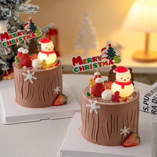 2026圣诞节蛋糕装饰发光雪人摆件Merry Christmas平安夜派对插牌