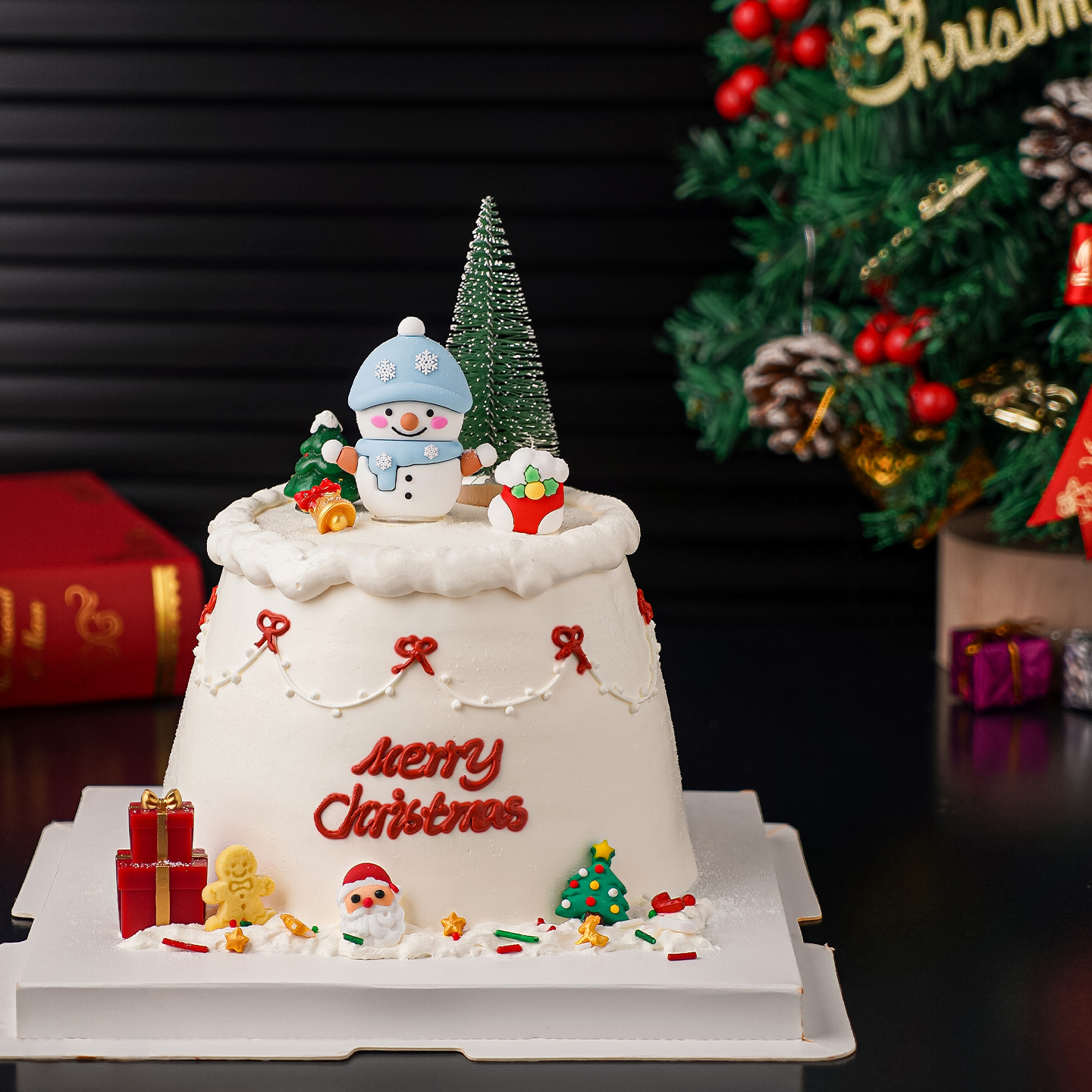 2026圣诞节雪松树蛋糕装饰摆件卡通可爱围巾雪人平安夜派对插件
