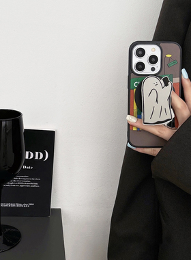潮牌个性创意搞怪幽灵餐厅适用iPhone17Promax镜面手机壳苹果16/15Pro可爱小鬼磁吸支架14潮男潮女13全包防摔