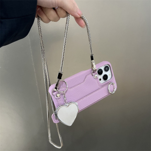 小众高级感高端奢华适用苹果15promax手机壳iphone14pro荔枝纹皮质13内置手腕带卡套卡包12/11带挂绳斜挎可背