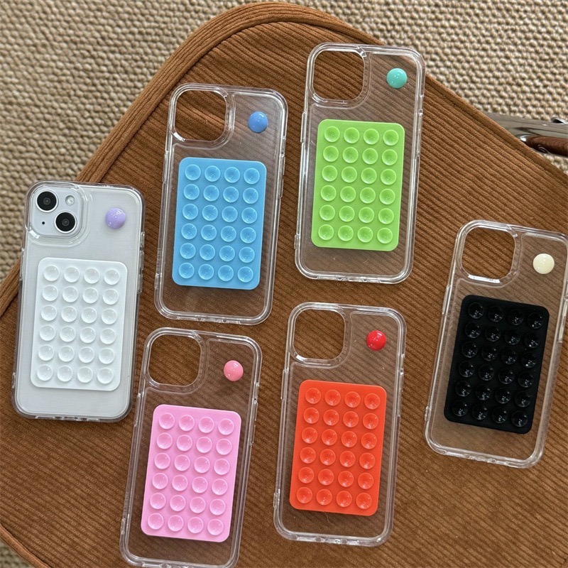 简约纯色硅胶吸盘贴适用苹果16promax手机壳iPhone15pro小清新14plus全包防摔13化妆车载自拍12防滑固定支架