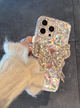 轻奢风高级感水钻蝴蝶流苏支架适用于iPhone16promax手机壳15Pro气质温柔苹果13/14promax奢华闪钻12潮新女款