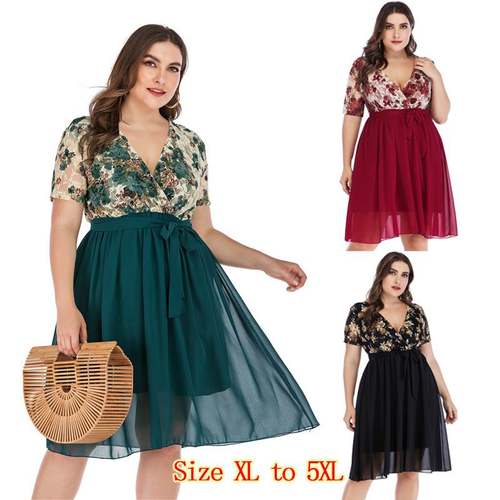 Fat Lady Dress Women Short Sleeve evening gown 胖mm连衣裙5XL