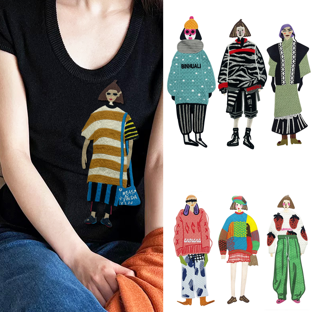 刺绣时尚女孩T恤服装破洞修补贴