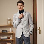 都市纯色浅灰色圆下摆西装 秋季 商务休闲单排扣免烫时尚 西服