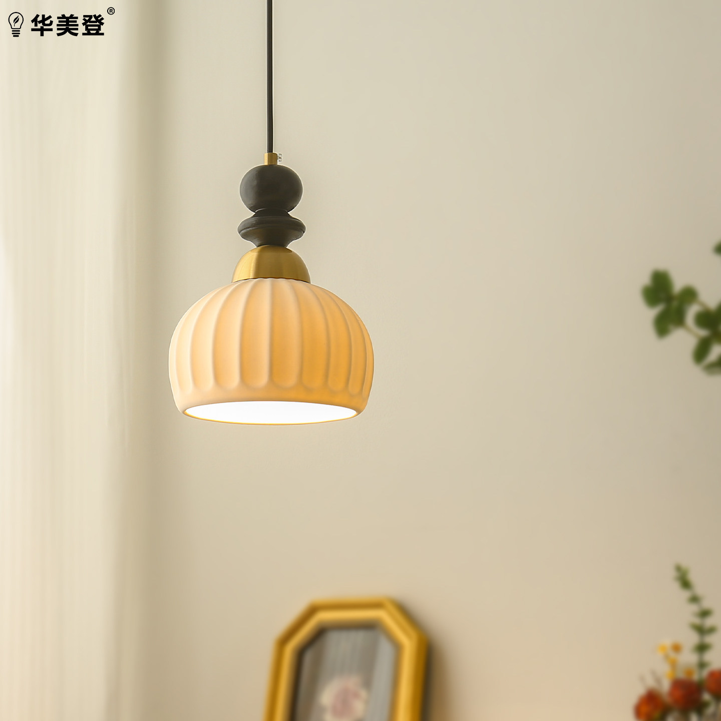 复古卧室床头吊灯中古风玄关灯铜实木客厅餐厅吧台升降吊灯免布线图片