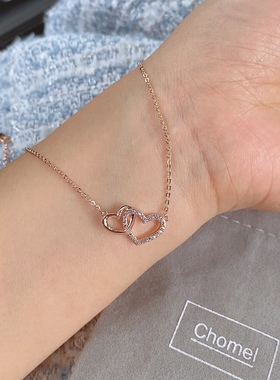 【正品现货】新加坡品牌chomel双爱心项链玫瑰金