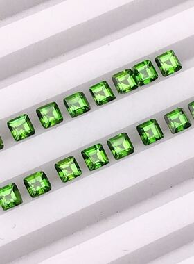 天然森林绿透辉石裸石戒面正方2MM2.5MM镶嵌空托戒指项坠耳钉配石