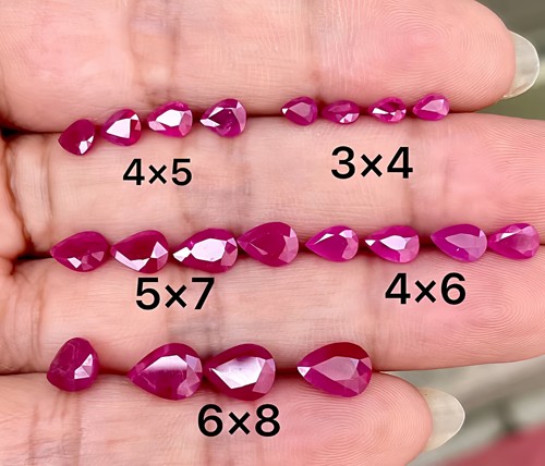 天然原石缅甸红宝石裸石戒面刻面水滴形3*4MM-6*8MM镶嵌配石戒指