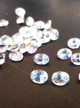 天然VVS白色无色透明白蓝宝石裸石戒面3*4,3.5*4.5MM椭圆镶嵌配石