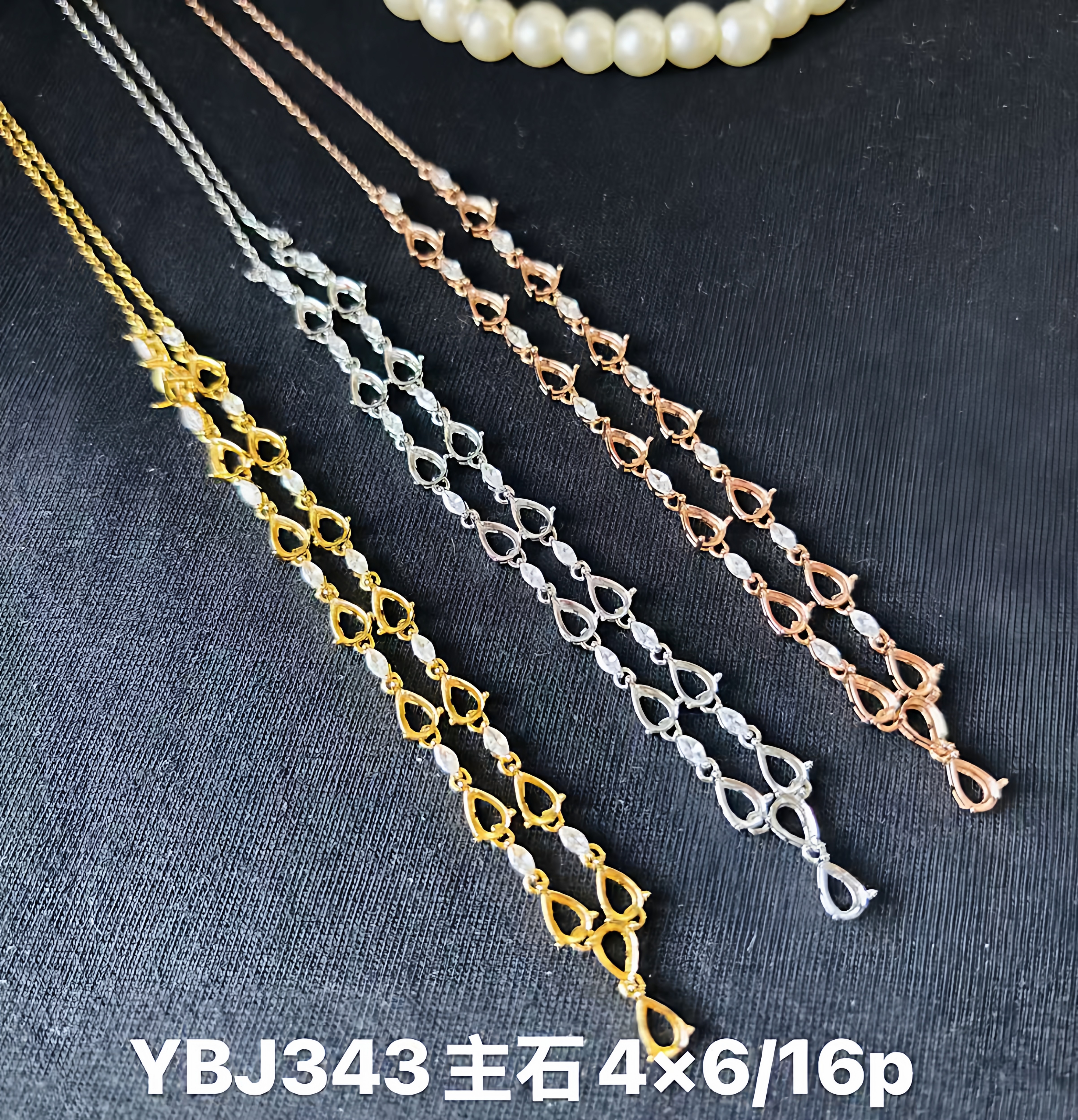 925银镀白金玫瑰金镶嵌空托项链45CM长宝石4*6MM定制DIY首饰新款