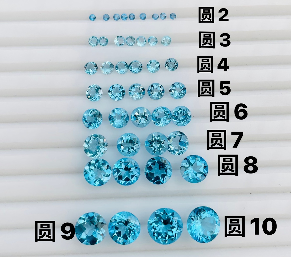 天然原石彩色宝石瑞士蓝托帕石裸石戒面2-10MM圆形新品配石小规格
