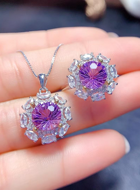 925银镀白金黄金镶嵌空托戒指指环圆8*8MM定制宝石石榴托帕裸DIY