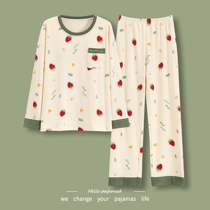 浪莎睡衣女款春秋季纯棉长袖全棉家居服2025新款秋冬女士大码套装