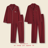 马年男女士结婚家居服 红色本命年套装 浪莎情侣睡衣春秋季 纯棉长袖