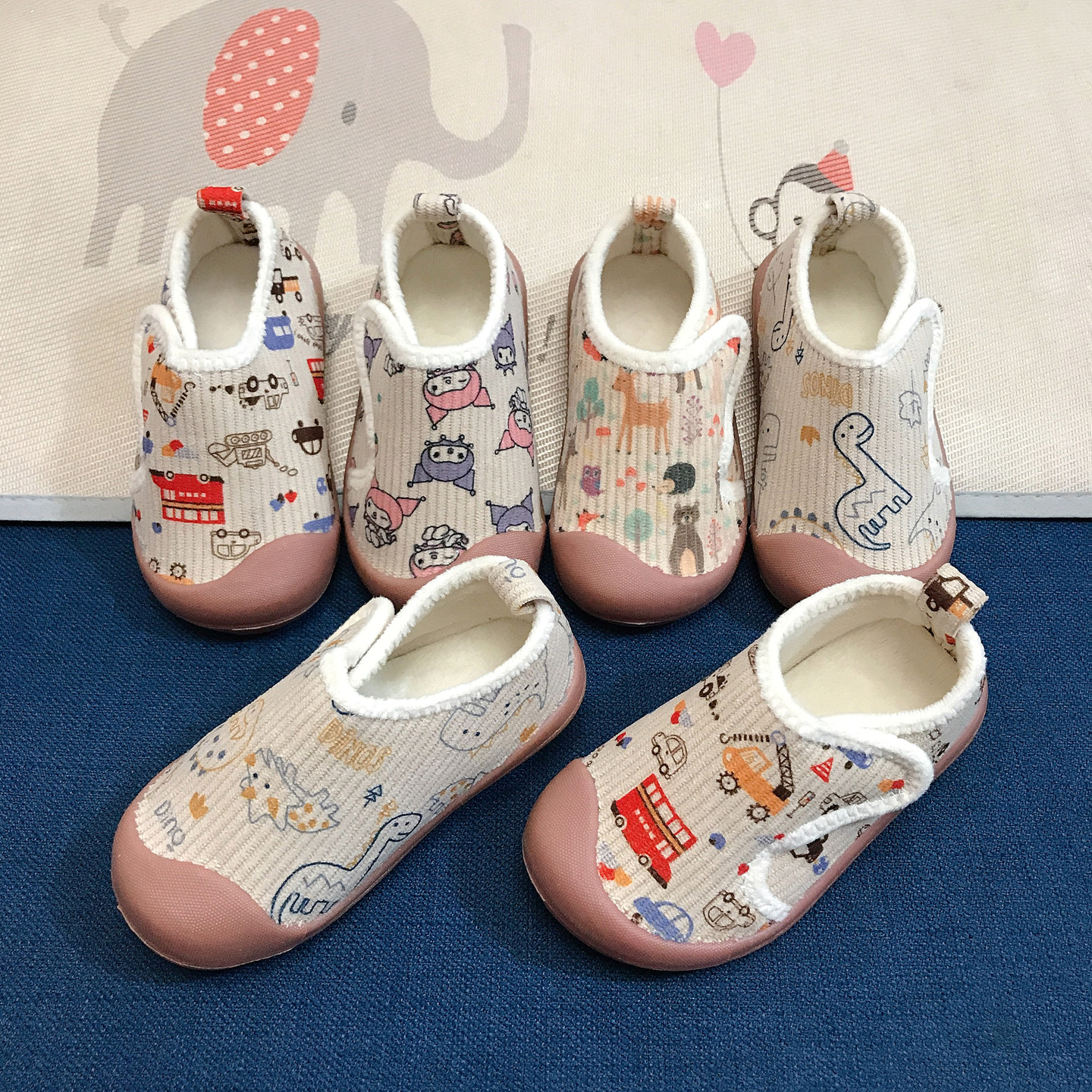 冬儿童卡通魔术贴棉鞋保暖室内鞋