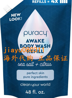Puracy Awake Body Wash Refill Sea Salt & Citrus, 48 Ounce