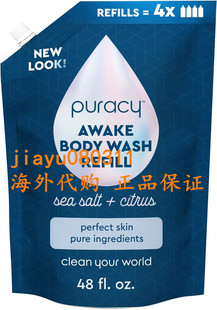 Puracy Awake Body Wash Refill Sea Salt & Citrus, 48 Ounce