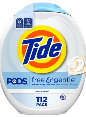 Tide PODS Free & Gentle Laundry Detergent Soap Pacs, 112 粒
